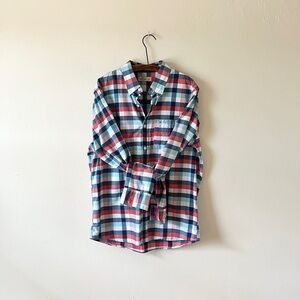 Red White & Blue Check Plaid Hollister L Long Sleeve 100% Cotton Fourth of July